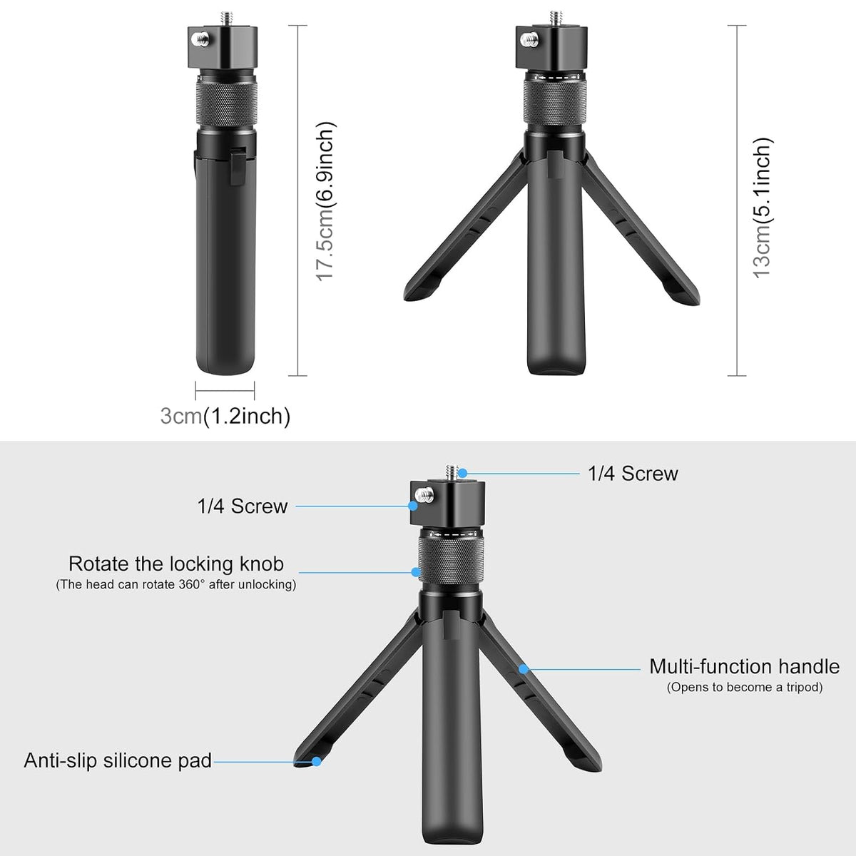 Small Tripod for Insta360 with Rotating Handle